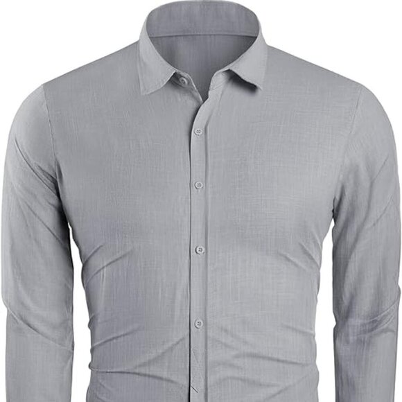 Mens Button Up Long Sleeve Beach Casual Shirt / LARGE - Picture 2 of 6